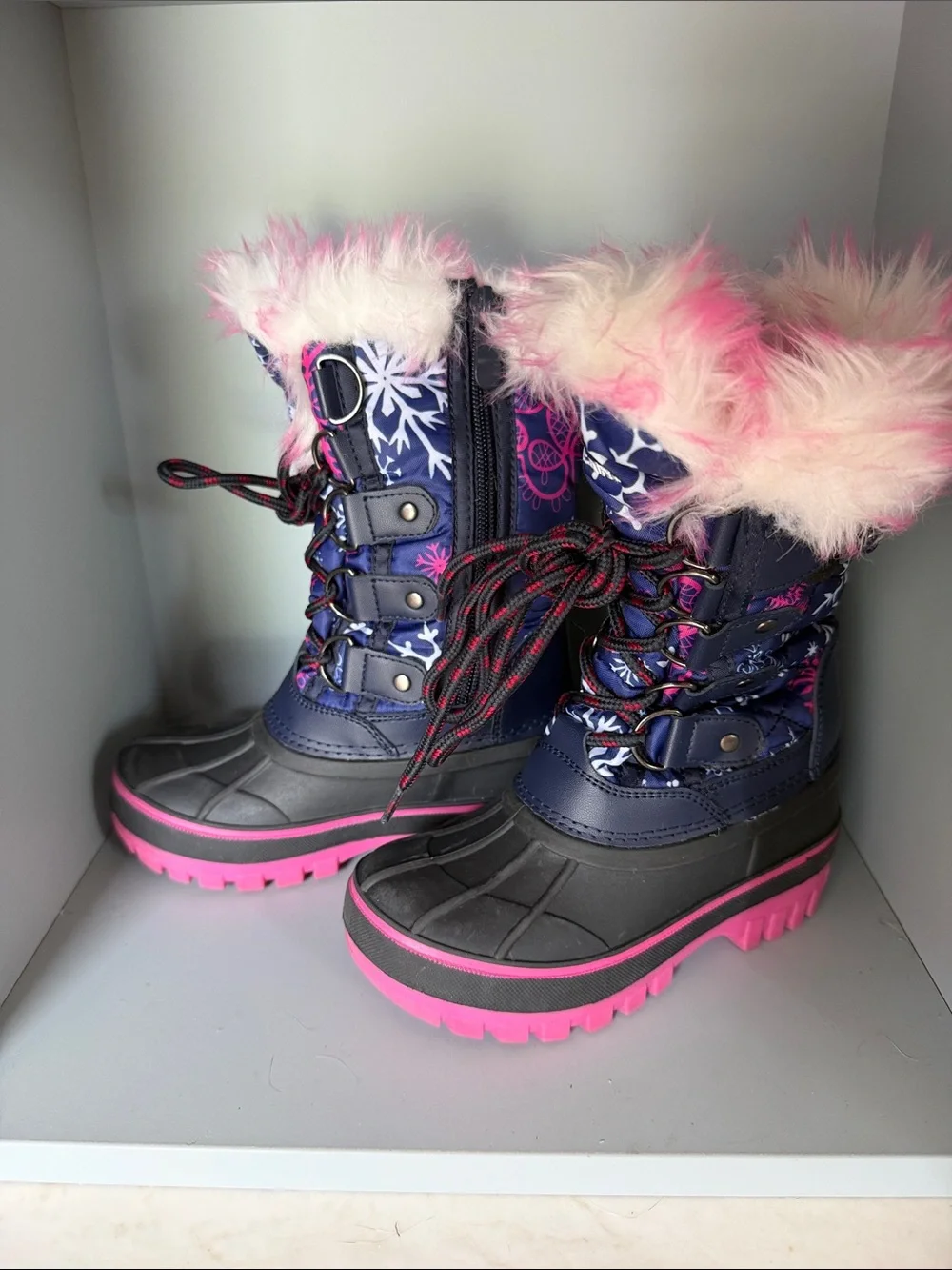 Dream Pairs Navy and Pink Girls' Faux Fur Snow Boots